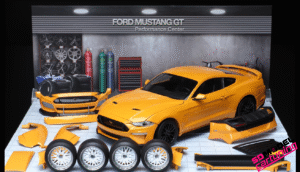 1:18 Ford Mustang GT- 2019 - Oranje inclusief tuning kit.